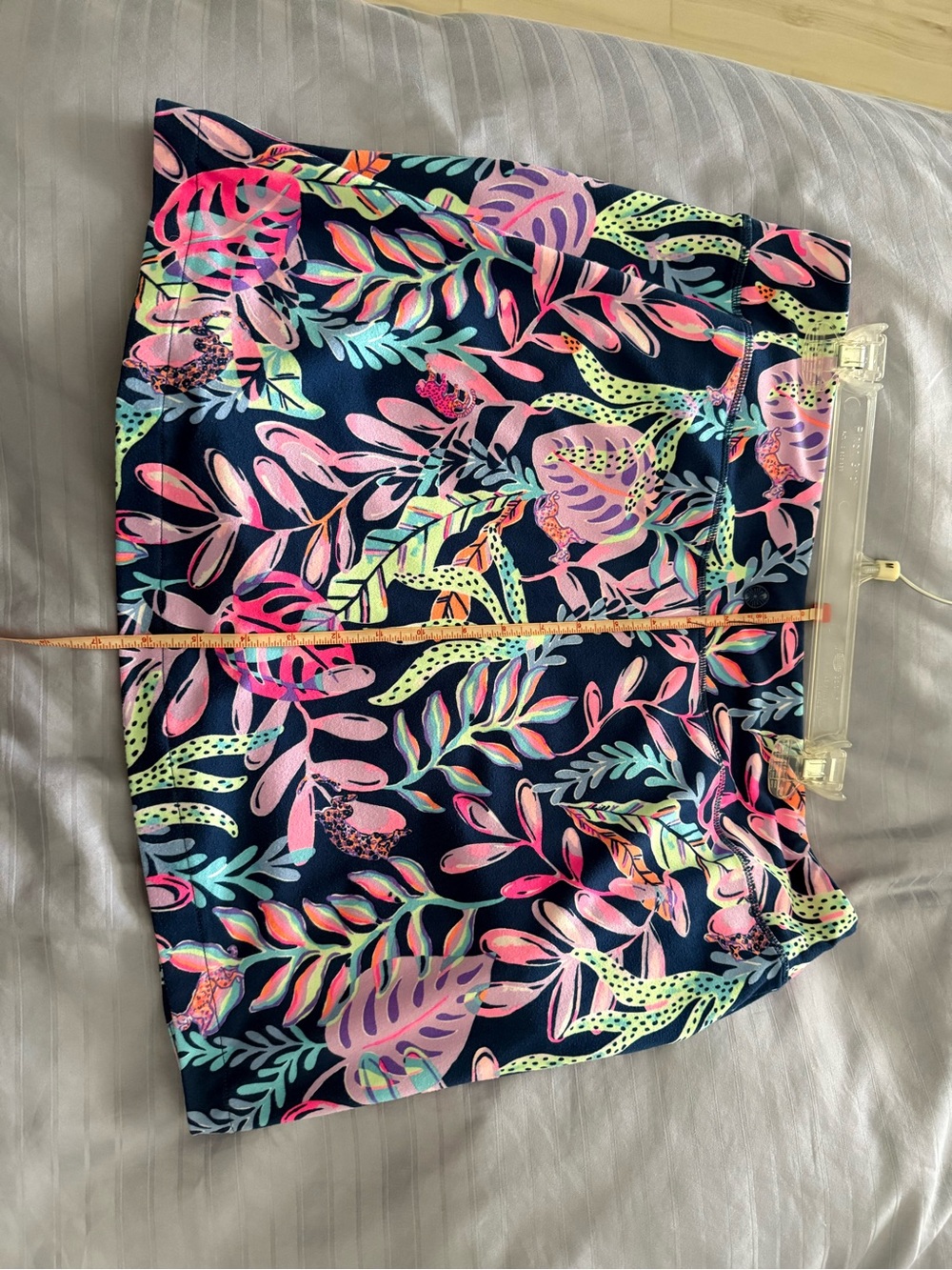 Lilly Pulitzer Navy Mini Skirt with Pink, Mint & Coral Leaf Print - Picture 5 of 8